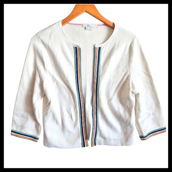 Boden Cardigan Sweater Rainbow Trim Open Front Knit Top US 6 - Picture 1 of 9